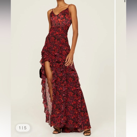 Cinq a Sept $795 Formal Red Flutter Dress Maxi Wedding Sz 10 - Picture 1 of 5